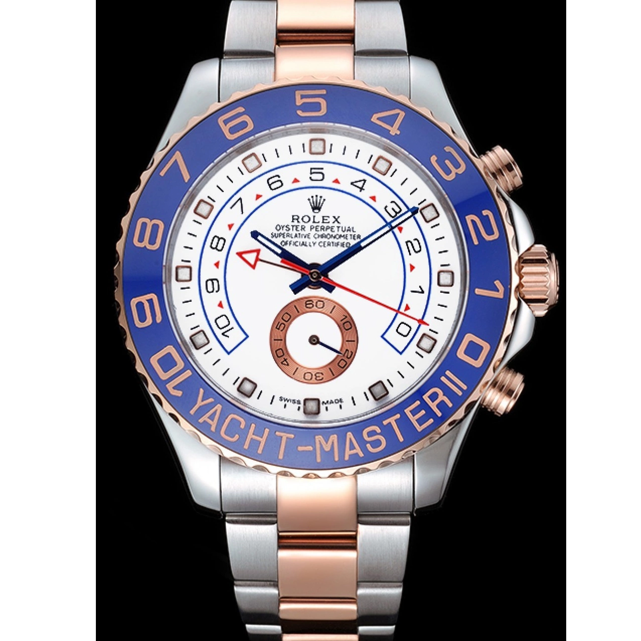 Aaa replica 622270 Yacht-Master Rolex Rose Blue Bezel White and Dial Gold Steel Bracelet Stainless II 0610